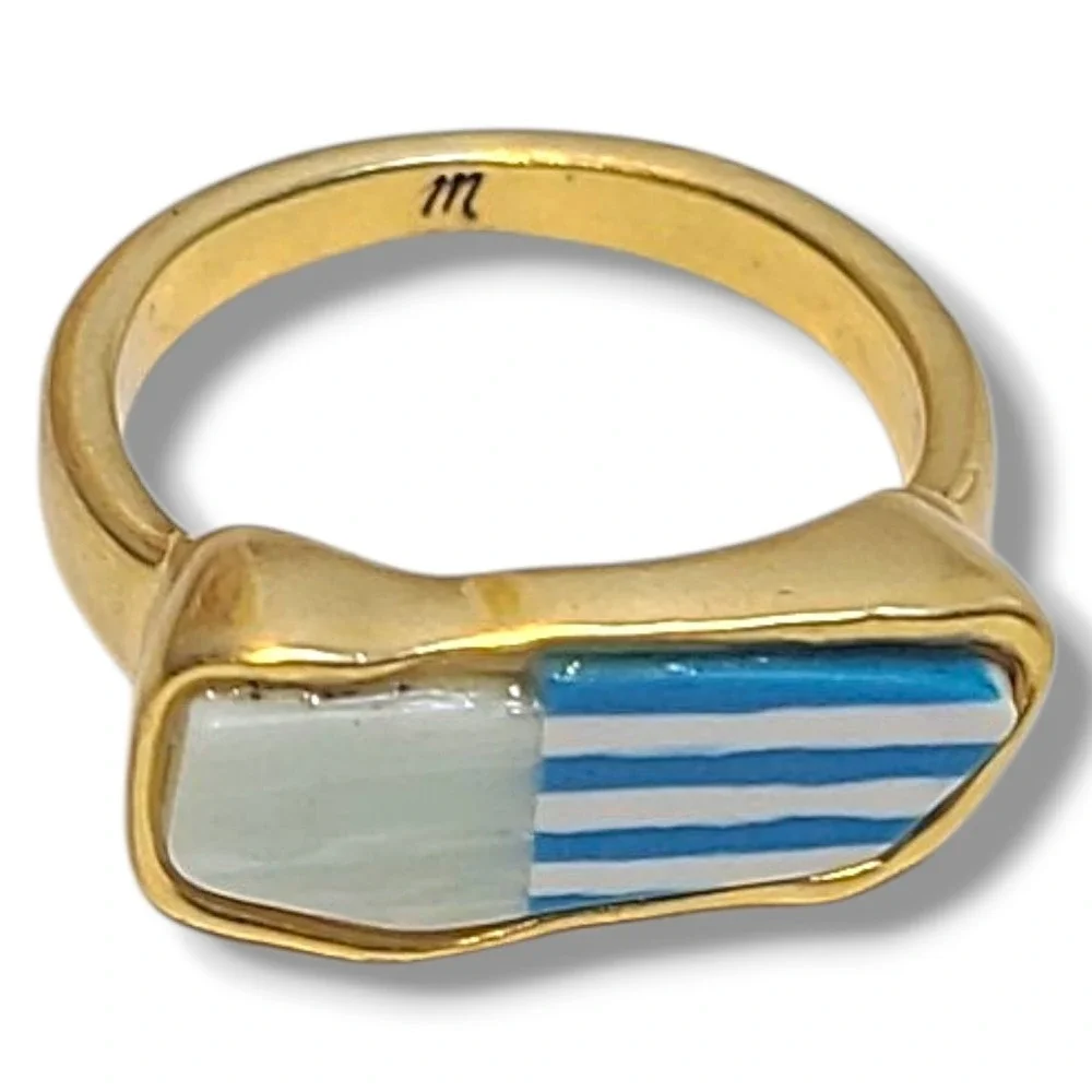 Madewell Patchwork Stone Seaside Blue‎ Cocktail Ring Size 6.5